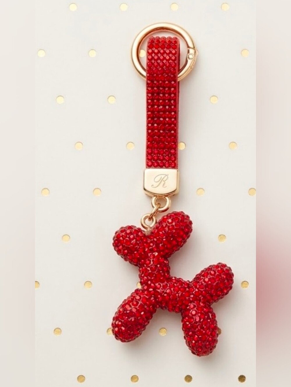 Red Crystal Balloon Dog Keychain Bag Charm